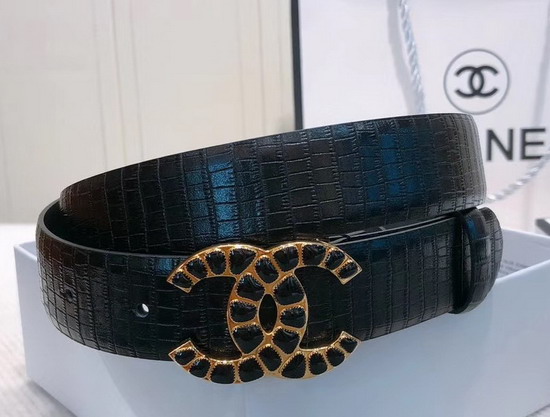 Chanel Belt in Black Croc Effect Leather with Chain CC Buckle