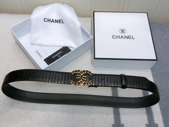 Chanel Belt in Black Croc Effect Leather with Chain CC Buckle