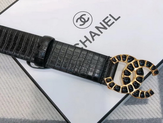 Chanel Belt in Black Croc Effect Leather with Chain CC Buckle