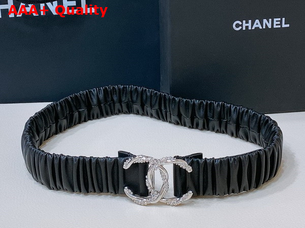 Chanel Belt in Black Lambskin Gold Tone Metal and Strass AA8934 Replica