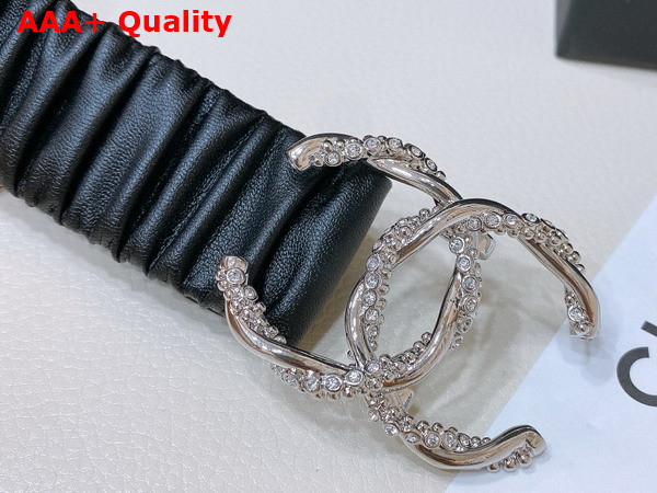 Chanel Belt in Black Lambskin Gold Tone Metal and Strass AA8934 Replica