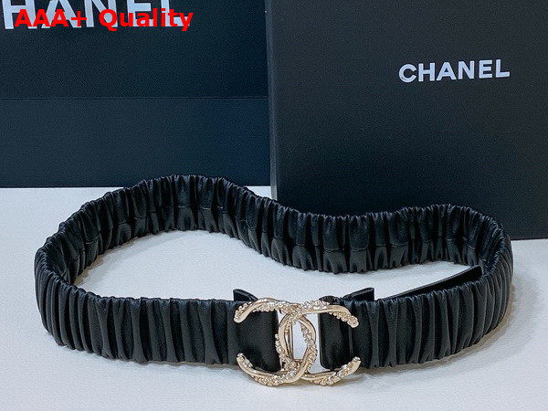 Chanel Belt in Black Lambskin Gold Tone Metal and Strass AA8934 Replica