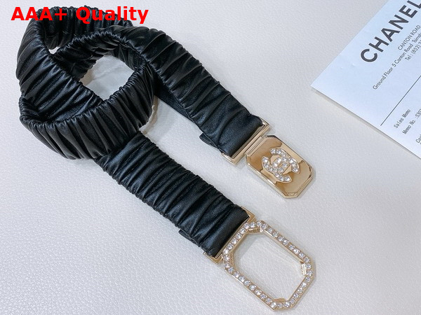 Chanel Belt in Black Lambskin Gold Tone Metal and Strass AA9445 Replica