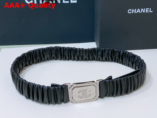 Chanel Belt in Black Lambskin Gold Tone Metal and Strass AA9445 Replica