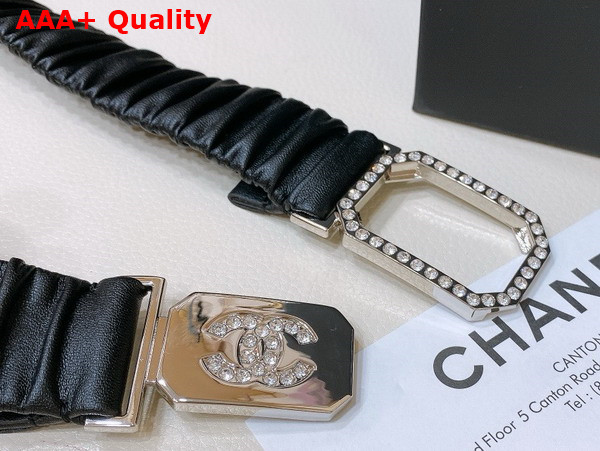 Chanel Belt in Black Lambskin Gold Tone Metal and Strass AA9445 Replica