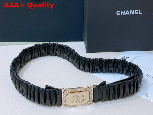 Chanel Belt in Black Lambskin Gold Tone Metal and Strass AA9445 Replica