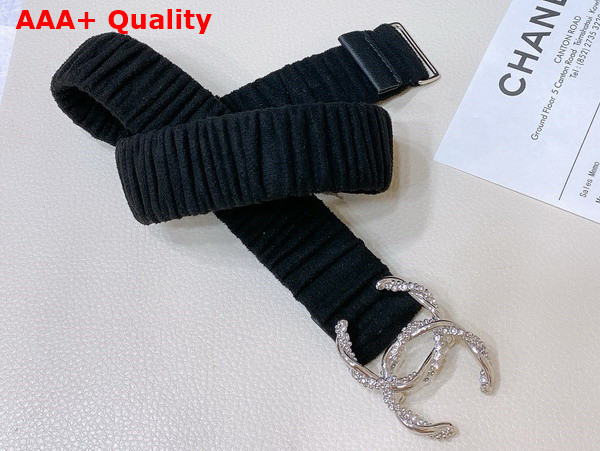 Chanel Belt in Black Mixed Fibers Silver Tone Metal and Strass AA8934 Replica