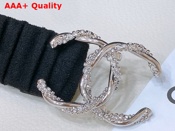 Chanel Belt in Black Mixed Fibers Silver Tone Metal and Strass AA8934 Replica