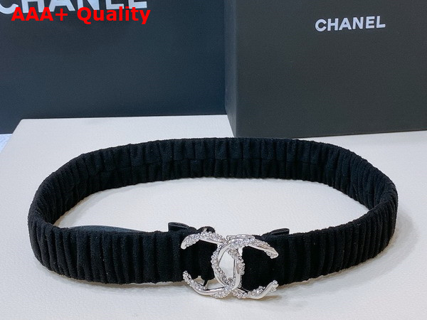 Chanel Belt in Black Mixed Fibers Silver Tone Metal and Strass AA8934 Replica