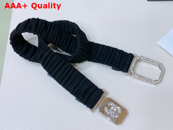 Chanel Belt in Black Mixed Fibers Silver Tone Metal and Strass AA9445 Replica