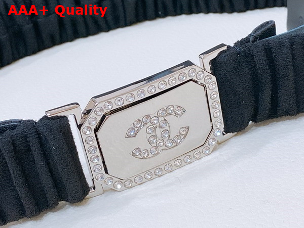 Chanel Belt in Black Mixed Fibers Silver Tone Metal and Strass AA9445 Replica