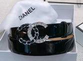 Chanel Belt in Black Patent Leather with Crystal CC Buckle