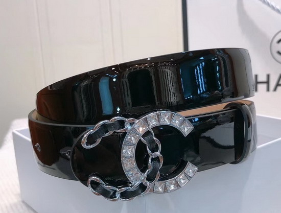 Chanel Belt in Black Patent Leather with Crystal CC Buckle