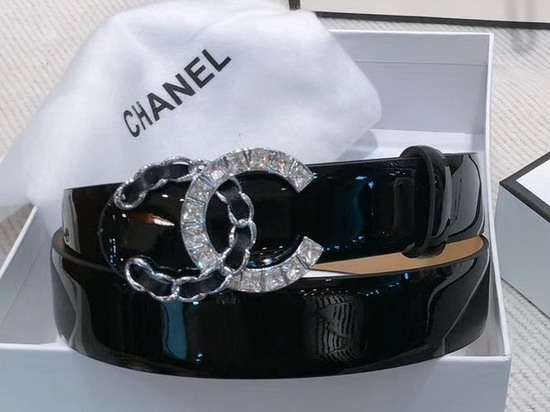 Chanel Belt in Black Patent Leather with Crystal CC Buckle