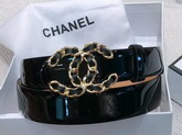 Chanel Belt in Black Patent Leather with Gold Chain CC Buckle