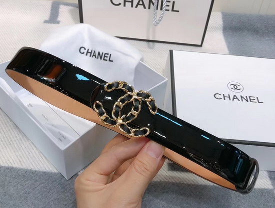 Chanel Belt in Black Patent Leather with Gold Chain CC Buckle