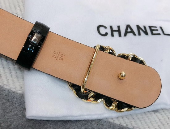 Chanel Belt in Black Patent Leather with Gold Chain CC Buckle