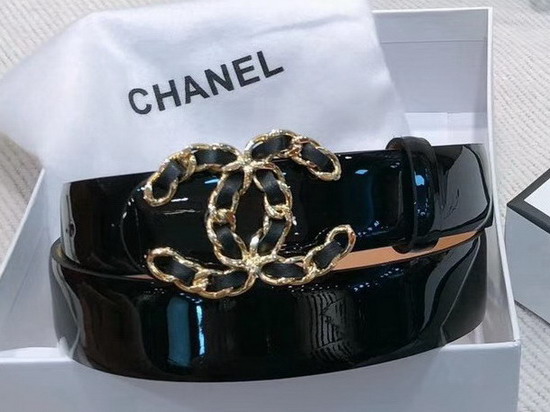 Chanel Belt in Black Patent Leather with Gold Chain CC Buckle