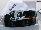 Chanel Belt in Black Patent Leather with Silver Pearl and Chain CC Buckle