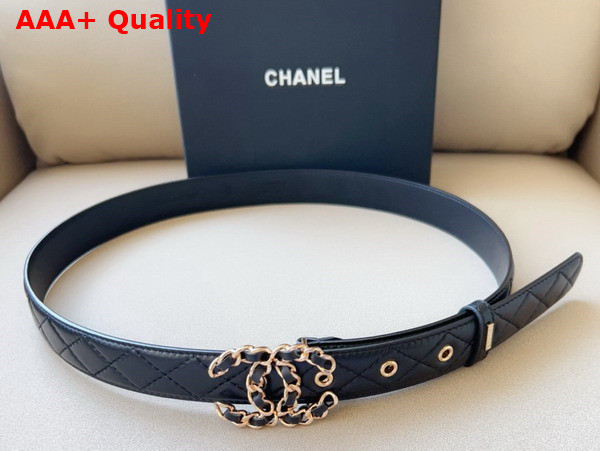 Chanel Belt in Black Quilted Leather CC Belt Buckle with Braided Leather Replica