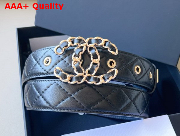 Chanel Belt in Black Quilted Leather CC Belt Buckle with Braided Leather Replica