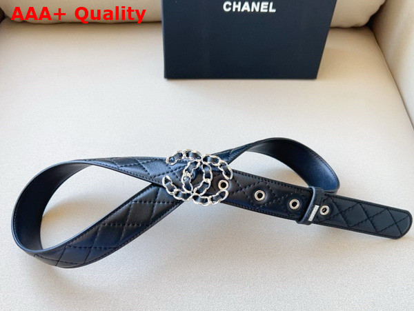 Chanel Belt in Black Quilted Leather CC Belt Buckle with Braided Leather Replica