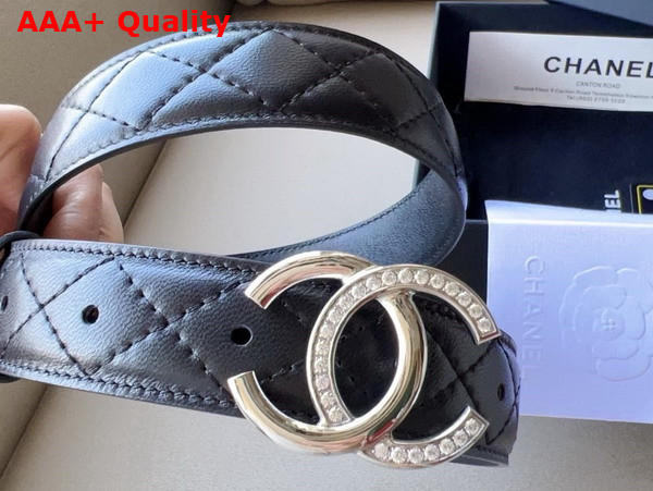 Chanel Belt in Black Quilted Leather with CC Belt Buckle Replica