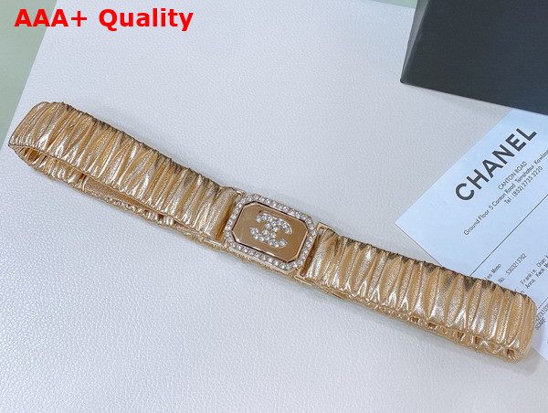 Chanel Belt in Gold Lambskin Gold Tone Metal and Strass AA9445 Replica