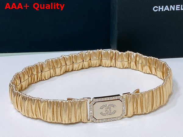 Chanel Belt in Gold Lambskin Gold Tone Metal and Strass AA9445 Replica