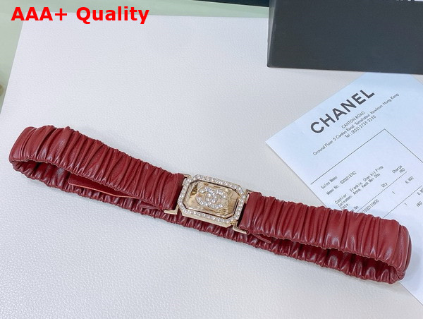 Chanel Belt in Red Lambskin Gold Tone Metal and Strass AA9445 Replica