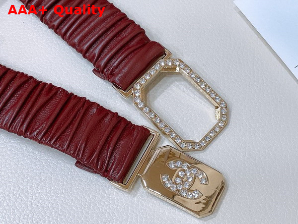 Chanel Belt in Red Lambskin Gold Tone Metal and Strass AA9445 Replica