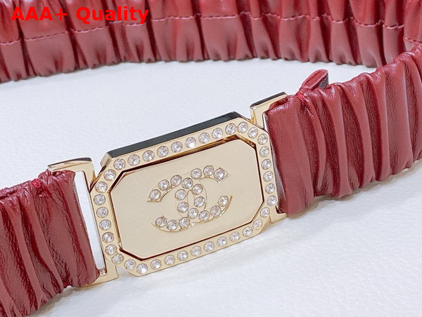 Chanel Belt in Red Lambskin Gold Tone Metal and Strass AA9445 Replica