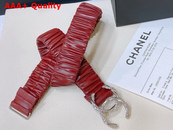 Chanel Belt in Red Lambskin Silver Tone Metal and Strass AA8934 Replica