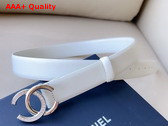 Chanel Belt in White Smooth Leather with Silver CC Belt Buckle Replica