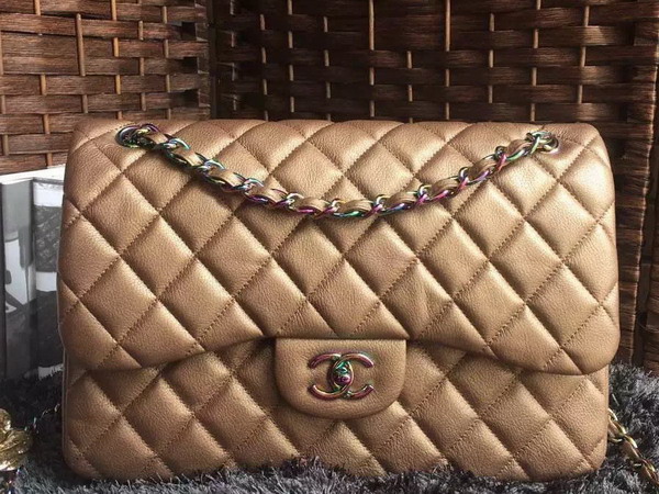 Chanel Big Flap Bag Antique Brass Goatskin Iridescent Hardwares for Sale