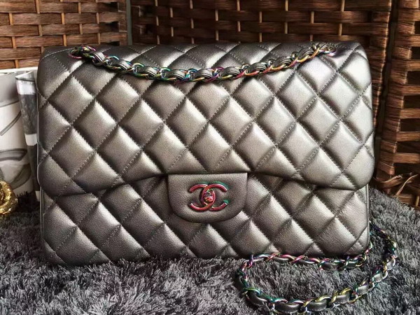 Chanel Big Flap Bag Antique Silver Goatskin Iridescent Hardwares for Sale