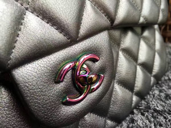 Chanel Big Flap Bag Antique Silver Goatskin Iridescent Hardwares for Sale