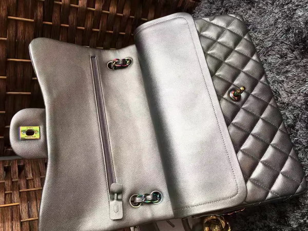 Chanel Big Flap Bag Antique Silver Goatskin Iridescent Hardwares for Sale