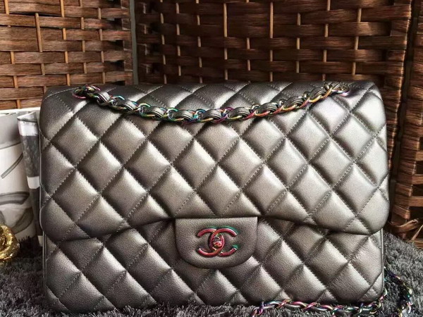 Chanel Big Flap Bag Antique Silver Goatskin Iridescent Hardwares for Sale