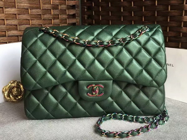 Chanel Big Flap Bag Green Goatskin Iridescent Hardwares for Sale