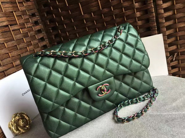 Chanel Big Flap Bag Green Goatskin Iridescent Hardwares for Sale