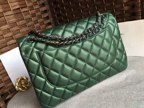 Chanel Big Flap Bag Green Goatskin Iridescent Hardwares for Sale