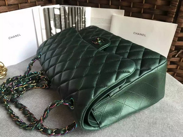 Chanel Big Flap Bag Green Goatskin Iridescent Hardwares for Sale