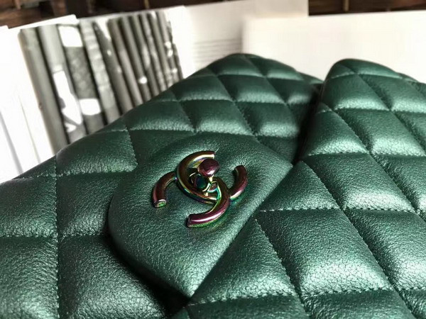 Chanel Big Flap Bag Green Goatskin Iridescent Hardwares for Sale