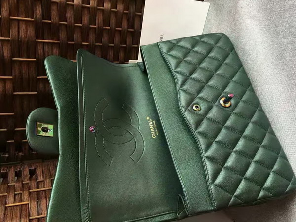 Chanel Big Flap Bag Green Goatskin Iridescent Hardwares for Sale