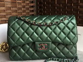 Chanel Big Flap Bag Green Goatskin Iridescent Hardwares for Sale