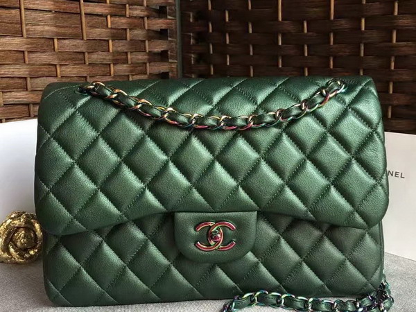 Chanel Big Flap Bag Green Goatskin Iridescent Hardwares for Sale