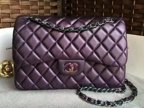 Chanel Big Flap Bag Purple Goatskin Iridescent Hardwares for Sale