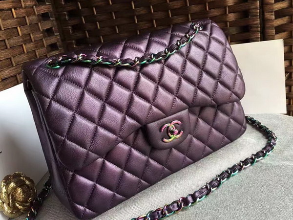 Chanel Big Flap Bag Purple Goatskin Iridescent Hardwares for Sale