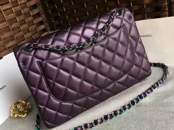 Chanel Big Flap Bag Purple Goatskin Iridescent Hardwares for Sale